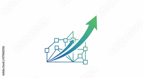 Network Growth - Arrow Ascending from Interconnected Nodes.