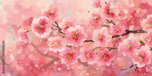 Zarte Kirschblüten in Pastelltönen, ein romantischer Vektor-Hintergrund für Frühling und Romantik.