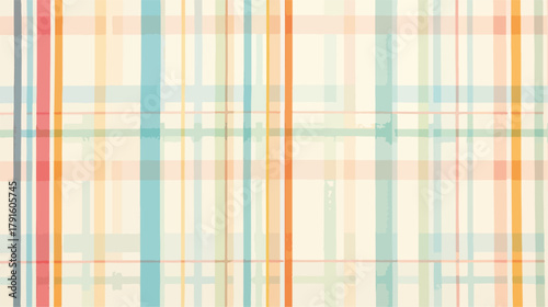 Abstrakter Vektor-Hintergrund mit bunten, überlappenden Linien und kariertem Muster in Pastelltönen.