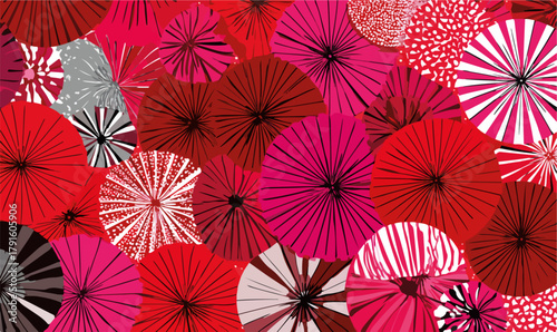 Abstrakte Vektor-Muster mit roten und rosa Fächerformen auf weißem Hintergrund