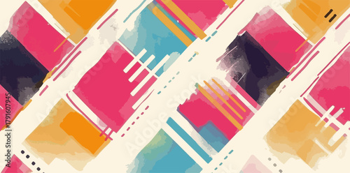 Abstrakter Vektorhintergrund mit geometrischen Formen in Aquarelloptik, der eine lebendige und dynamische Textur für kreative Projekte bietet.