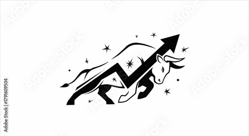 Bull market symbol with rising arrow representing financial growth and success.