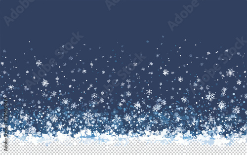 Winterlicher Vektorhintergrund mit fallenden Schneeflocken und Schnee, ideal für Weihnachtskarten und saisonale Designs mit festlicher Atmosphäre.