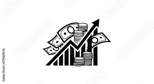 Financial Growth Illustration with Money and Upward Arrow.
