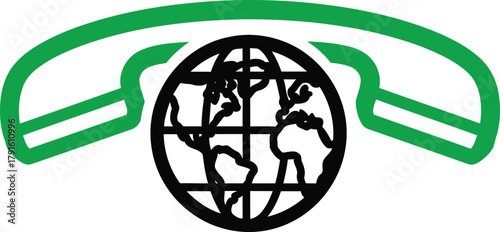 Global Communication Icon with Earth and Telephone Receiver Emphasizing Worldwide Connectivity for Modern Business and Telecommunications Technology Solutions