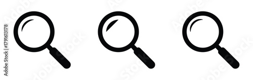 Magnifying glass icons for search and analysis.magnifying glass icons show graphs and charts representing data analysis market research and business intelligence activities,