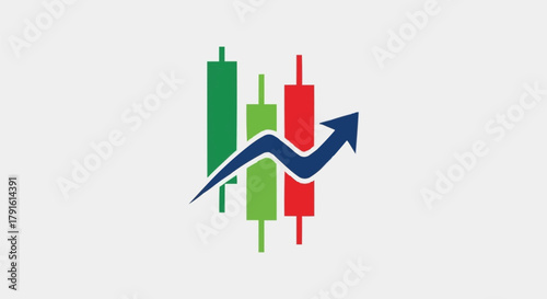 Candlestick Chart with Upward Trend Arrow Representing Stock Market Growth.