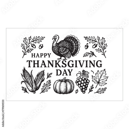 Happy Thanks Giving Days Banner Design Black And White
