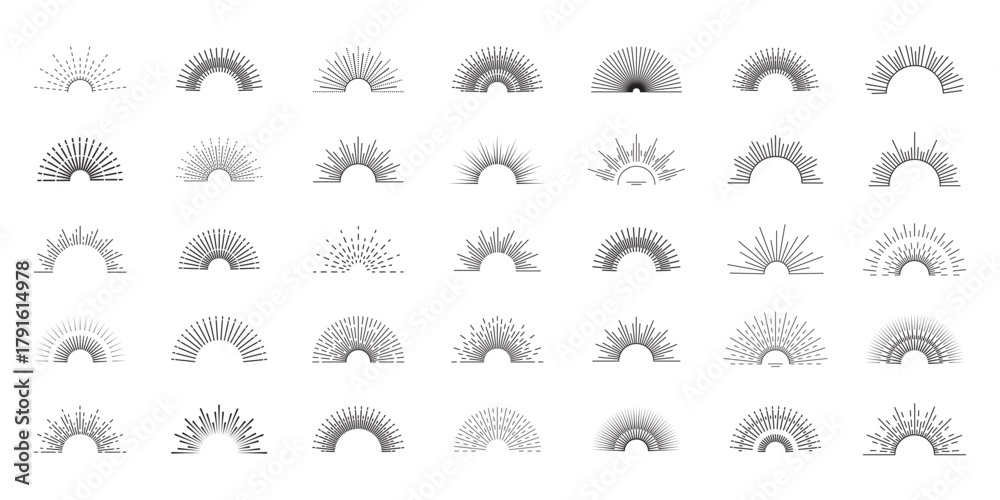 Obraz premium Vintage sun rays collection. Sunburst. Firework, sunbeam, explosion, sparks, sun rays, star light. Sun rise set, sunset vector icons, sunburst rays collection eps 10