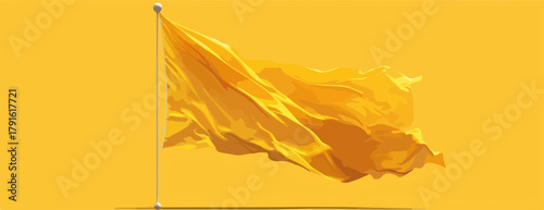 Ein einzelnes, kräftiges gelbes Flaggentuch flattert majestätisch an einem Mast und schafft eine lebendige, abstrakte Komposition.