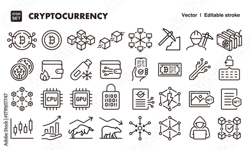 Cryptocurrency line icon set. Vector editable stroke icon.