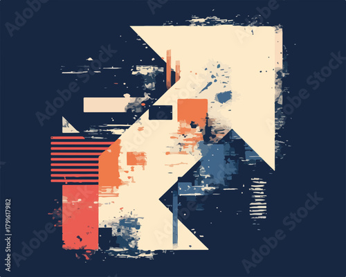 Abstrakte Vektorillustration mit geometrischen Formen und Farbspritzern auf einem dunklen Hintergrund, ideal für moderne Designs und kreative Projekte.