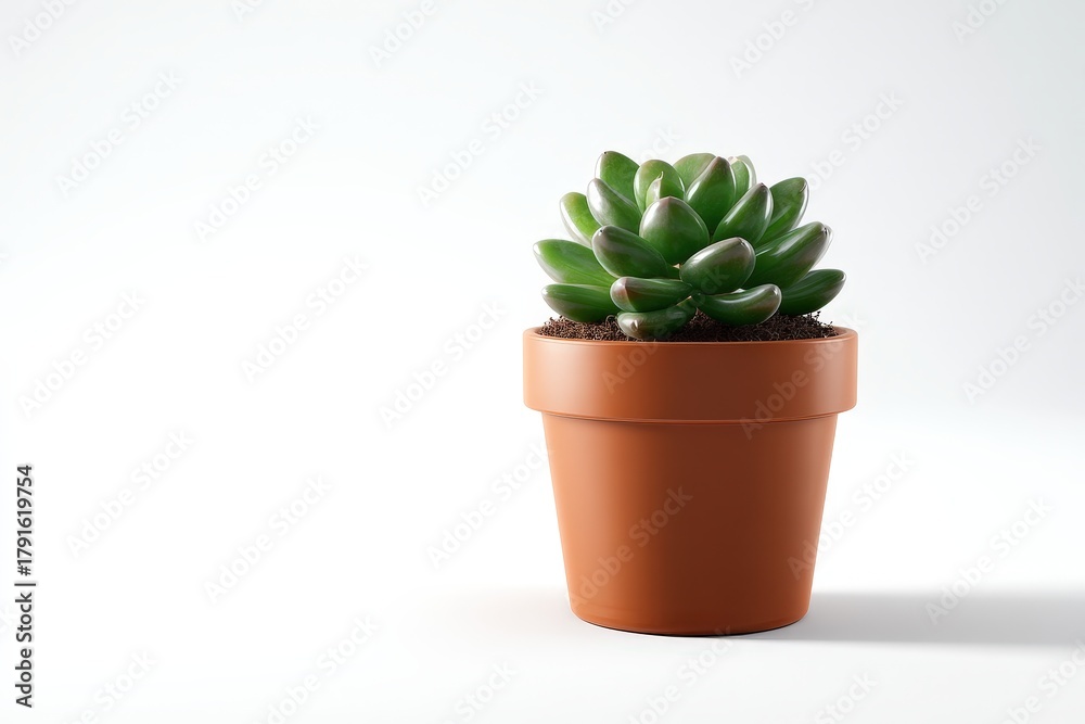 Fototapeta premium A single, realistic, small potted succulent plant (e.g., echeveria). Isolated on a plain white background with a soft shadow. Perfect for decor, office, or minimal design.
