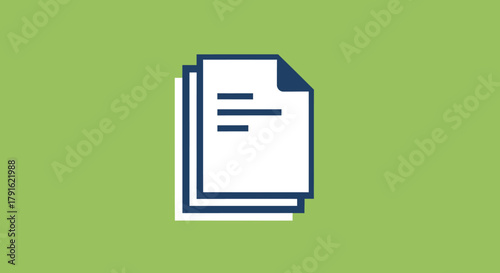 Stack of Documents Icon with Text Lines on White Paper.