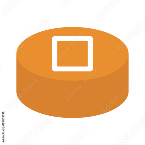 シンプルな黄色い四角ボタンのベクターイラスト。円柱状のゲームのスイッチの背景透過素材