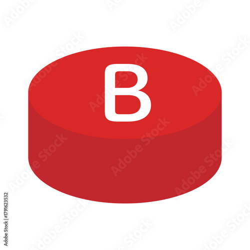 シンプルな赤のBボタンのベクターイラスト。円柱状のゲームのスイッチの背景透過素材