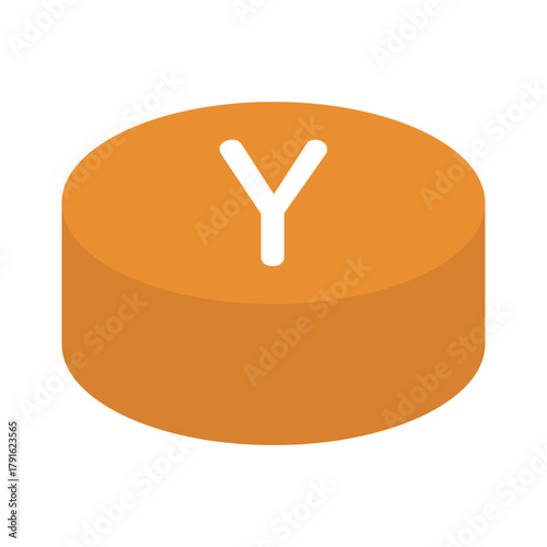 シンプルな黄色いYボタンのベクターイラスト。円柱状のゲームのスイッチの背景透過素材