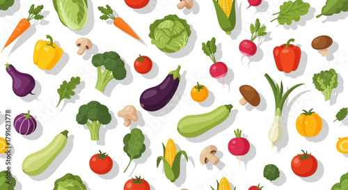 Seamless Pattern of Fresh Colorful Organic Vegetables Flat Design
