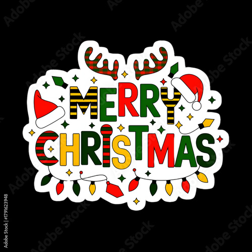Winter christmas composition in paper cut style.Merry Christmas text Calligraphic Lettering Vector illustration.