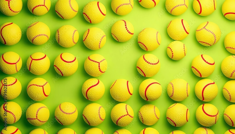 Pale green background with a repeating tennis ball pattern,   yellow green,   seamless pattern