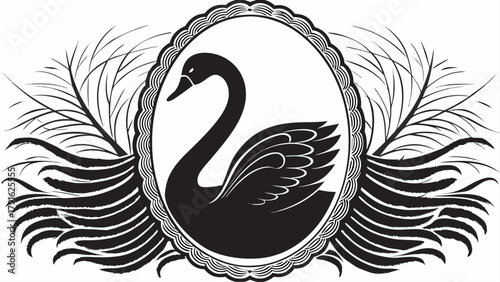 Elegant black swan emblem with decorative flourishes creating a sophisticated and timeless crest design