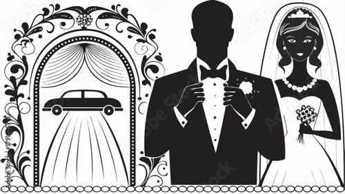 Elegant bride and groom silhouette ready for their grand entrance, celebrating love and new beginnings with style and sophistication