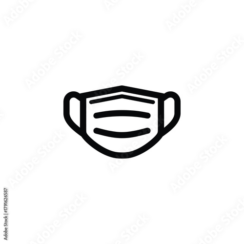 Black outline of face mask with ear loops on transparent background