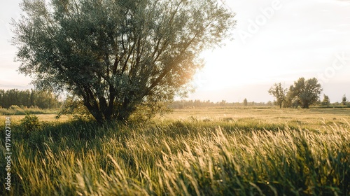 Field Sunset Tree Scene: Natural Landscape Photography
