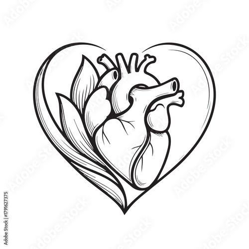 Anatomical heart with floral elements