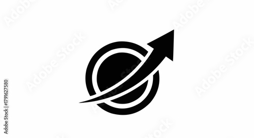 Black circle with an upward-curving arrow symbolizing growth and progress.