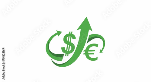 Currency Exchange Rate Increase with Dollar and Euro Symbols.