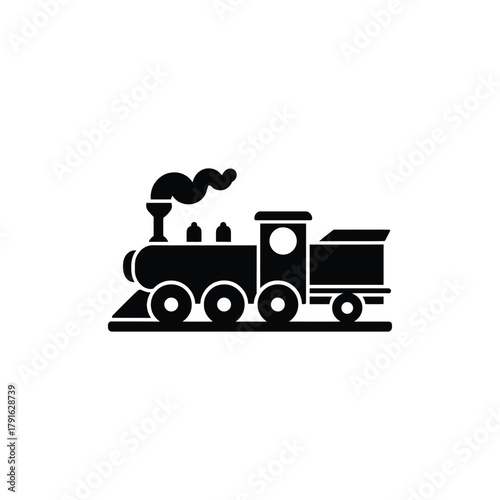 Retro Style Locomotive Train Steam Engine Silhouette Isolated on White Background