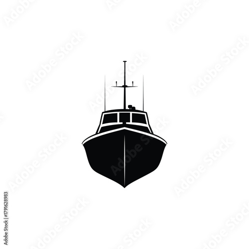 Silhouette Boat Illustration. Frontal View of Marine Vessel on Transparent