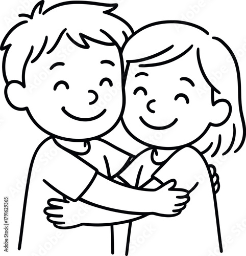 Joyful cartoon siblings share a warm and loving embrace