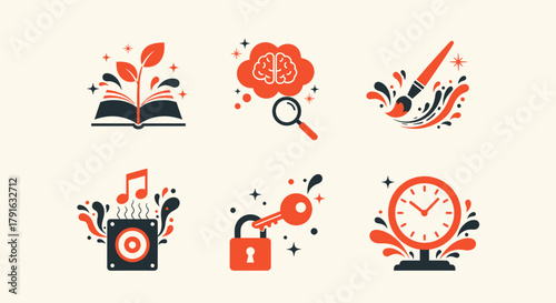 Creative Learning and Growth - Symbolic Icons of Knowledge and Inspiration.