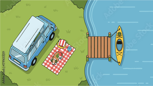 Leisurely Riverside Escape Van, Picnic, and Kayak Adventure by the Water