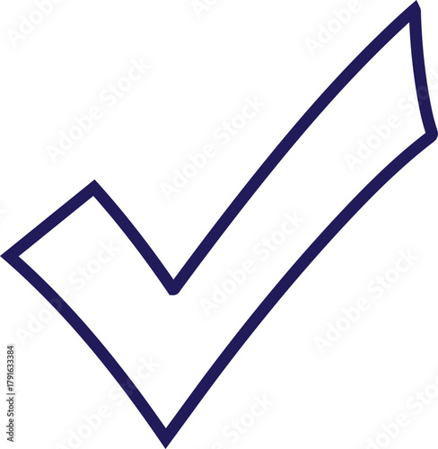 A simple hand-drawn blue tick or checkmark symbol representing confirmation, agreement, and success. Isolated vector illustration for web and print design
