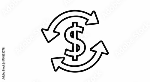 Money Exchange Icon with Dollar Sign and Circular Arrows.