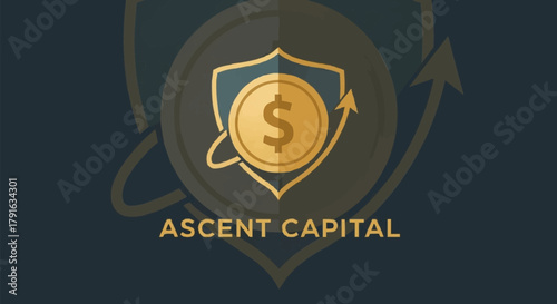 Ascent Capital Shield with Dollar Coin and Upward Arrow.