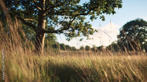 Grassland Tree Scene: Sunlit Natural Landscape Photography
