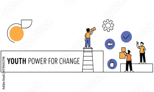 Youth power for change illustration featuring people collaborating and reaching for goals vector design for social impact campaigns