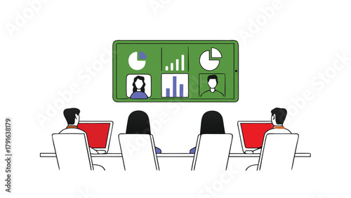 People in a video conference meeting flat vector illustration for online communication and remote collaboration isolated on white background