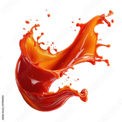 Dynamic Orange and Red Paint Splash Isolated on Transparent Layer