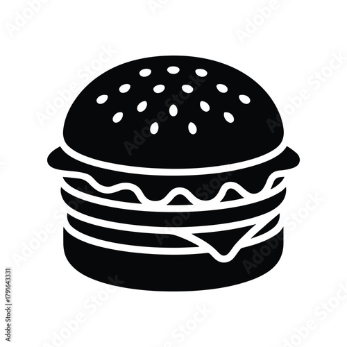 Hamburger Cheeseburger Icon Black Silhouette Vector for Fast Food and Restaurant Menu