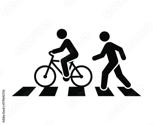 Pedestrian and Cyclist Crossing Road Sign Vector Icon