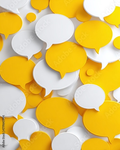Engaging communication bubble background in vibrant gold and white conveys modern dialogue, teamwork, and social media buzz for dynamic marketing campaigns