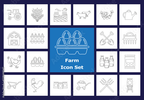 Outline Farm Icons - Livestock, Machinery, Produce, and Agricultural Tools: Line Art Vector Graphics for Rural & Farming Themes.