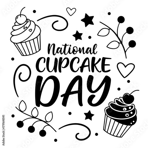 NATIONAL CUPCAKE DAY vector illustration isolated on white background