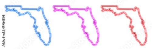 Set of colorful neon outlines of the state of florida isolated on a white background representing the geographical shape of the usa state for travel and tourism themes