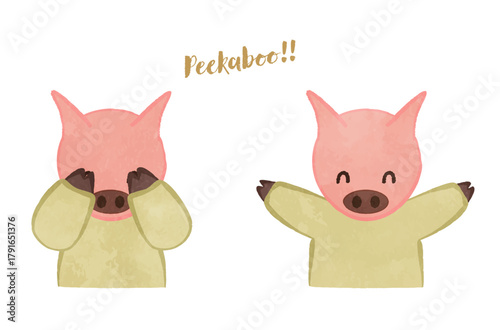 Cute pig playing peekaboo !!